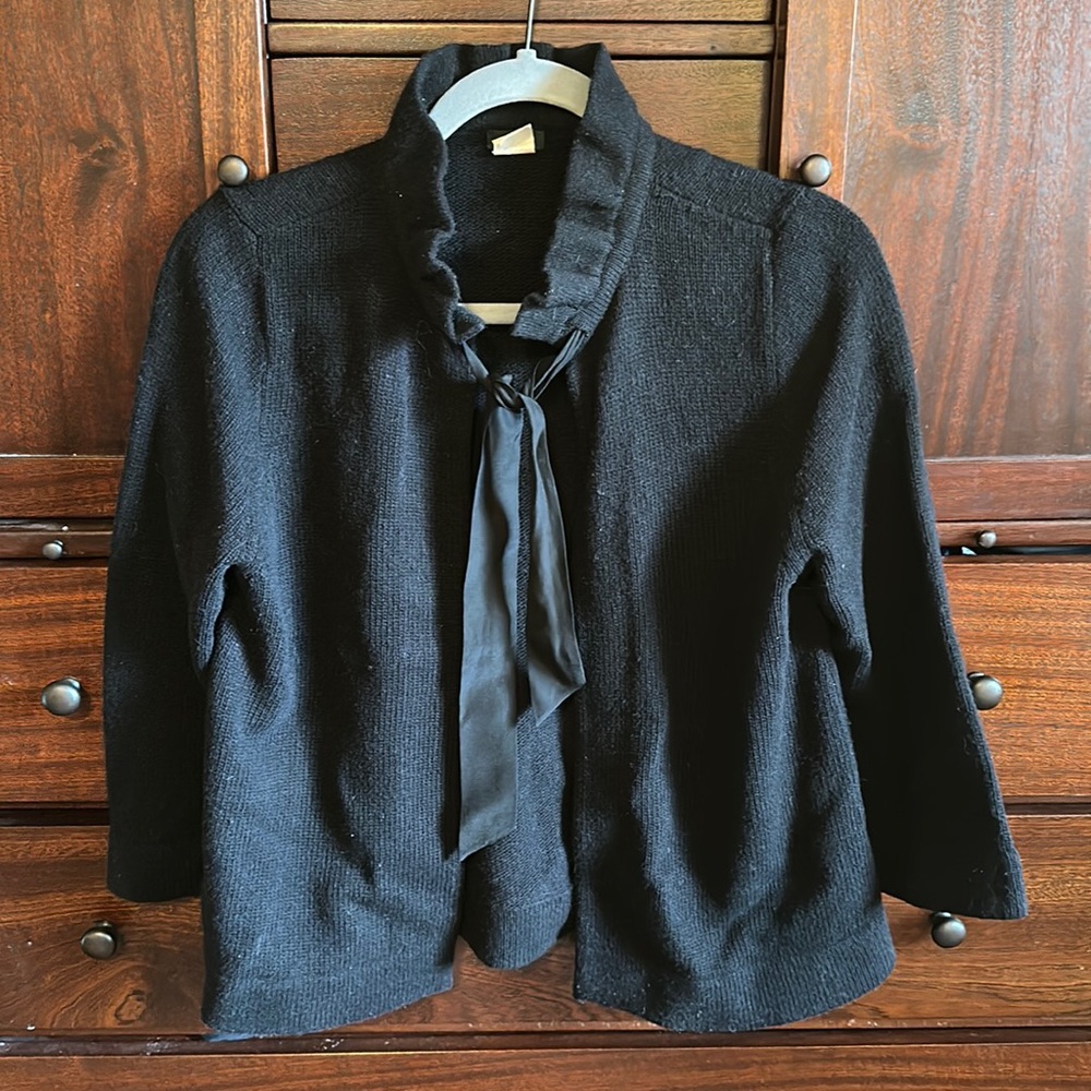 J. Crew Black Sweater with ribbon tie Size Medium
